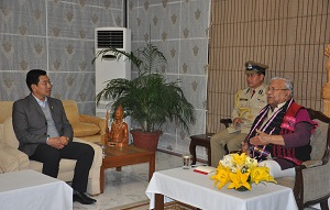 The Governor of Arunachal Pradesh Shri PB Acharya with Art and Culture Minister in the Gyatri Hall at Raj Bhavan Itanagar on 1st February 2017.